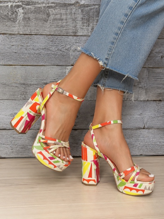 Gianni Bini Shoes - NWT Gianni Bini Parrish Strappy Platform Colorful Geo Print High Heel Sandals